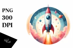 Colorful Vintage Rocket | Watercolor Clipart Product Image 3