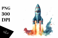 Colorful Vintage Rocket | Watercolor Clipart Product Image 1