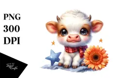 Cute Baby Cow with Gerbera PNG Product Image 1