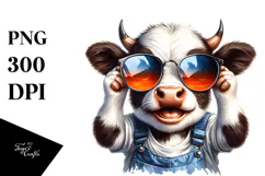 Enthusiastic Baby Cow with Sunglasses PNG Product Image 1