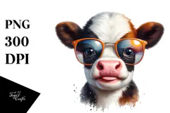 Funny Baby Cow with Sunglasses PNG Product Image 1