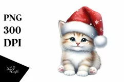 Cute Baby Cat with Santa Hat PNG Product Image 1