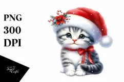 Cute Baby Cat with Santa Hat PNG Product Image 1