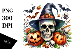 Simple Funny Halloween Clipart with Skull PNG Product Image 1
