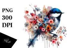 Grunge Bird Flower Painting, PNG Product Image 1
