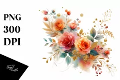 Colorful Orange Roses with Gold PNG Product Image 1