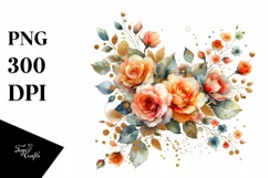 Colorful Orange Roses with Gold PNG Product Image 1