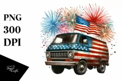 Vintage Dirty Van Fireworks USA Flag | Sublimation Clipart Product Image 1