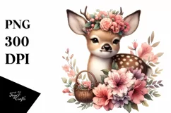 Detailed Boho Cute Baby Deer with Azalea Bouquet | Product Image 3