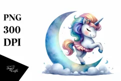 Cute Unicorn Pirouetting on Crescent Moon | Clipart Product Image 3