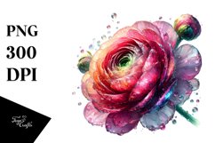 Shiny Ranunculus Watercolor Splash | Sublimation Clipart Product Image 1