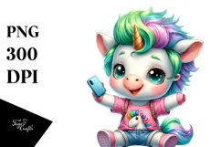 Cute Baby Unicorn Drawing, Vibrant PNG Product Image 1