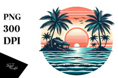 Retro Tropical Island Sunset PNG Product Image 1