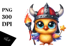 Goofy Chicken with Viking Helmet PNG Product Image 1