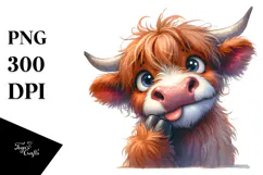 Expressive Funny Highland Cow PNG Product Image 1