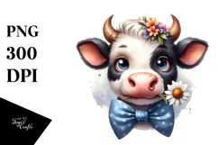 Angry Cow with Flower in Mouth PNG Product Image 1