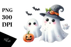 Funny Halloween Ghost Watercolor Clipart Product Image 1