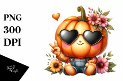 Cute Pumpkin with Sunglasses | Watercolor Clipart Product Image 1