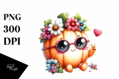 Cute Pumpkin with Sunglasses | Watercolor Clipart Product Image 3