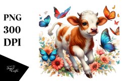 Cow Chasing Butterflies, Playful PNG Product Image 1