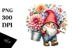 Cute Baby Gnome with Dahlia Floral Frame PNG Product Image 1