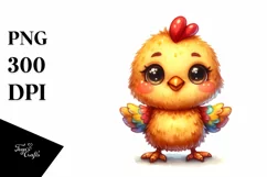 Smiling Cute Baby Chicken Watercolor Plush | Clipart Product Image 1
