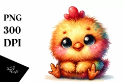 Smiling Cute Baby Chicken Watercolor Plush | Clipart Product Image 3