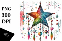 Colorful Adorned Star Hearts PNG Product Image 1