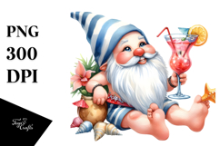 Gnome with Cocktail in Beachwear, Transparent PNG Product Image 1
