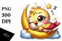 Cute Goldfinch Napping on Moon | Sublimation | Clipart Product Image 1