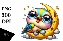 Cute Goldfinch Napping on Moon | Sublimation | Clipart Product Image 1