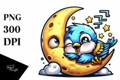 Cute Goldfinch Napping on Moon | Sublimation | Clipart Product Image 1
