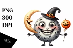 Funny Halloween Moon Watercolor Clipart Product Image 3