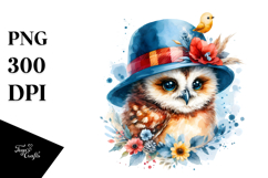 Vibrant Baby Owl Watercolor Clipart Product Image 1