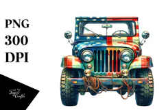 Vintage Vibrant Jeep, PNG Product Image 1