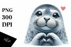 Funny Cute Seal Portrait Doing Love Sign | Sublimation Product Image 3