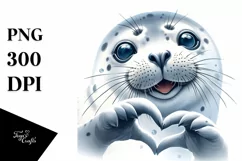 Cute Seal Love Sign Watercolor Clipart Product Image 3
