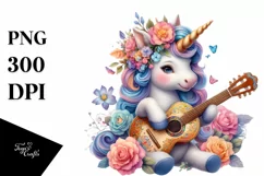 Baby Unicorn with Spanish Guitar PNG Product Image 1