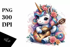 Baby Unicorn with Spanish Guitar, Fun PNG Product Image 1