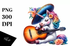 Baby Unicorn with Spanish Guitar, Fun PNG Product Image 1