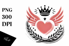 Colorful Wings Crown Heart PNG Product Image 1
