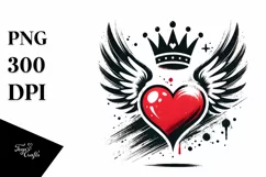 Colorful Wings Crown Heart PNG Product Image 1