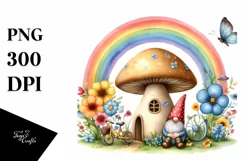 Colorful Gnome House with Rainbow and Flowers | Clipart Product Image 1