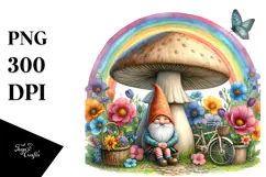Colorful Gnome House with Rainbow and Flowers | Clipart Product Image 1
