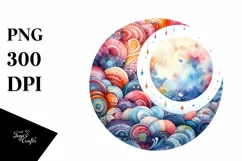 colorful Watercolor Wimsical Moon | Sublimation, Clipart Product Image 1