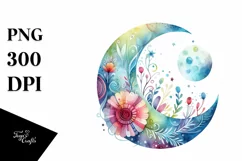 colorful Watercolor Wimsical Moon | Sublimation, Clipart Product Image 1
