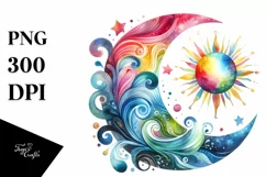 colorful Watercolor Wimsical Moon | Sublimation, Clipart Product Image 3