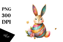 Wood Bunny with Golden Insertions PNG Product Image 1
