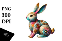 Wood Bunny with Golden Insertions PNG Product Image 1