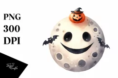 Funny Watercolor Halloween Moon Clipart Product Image 3
